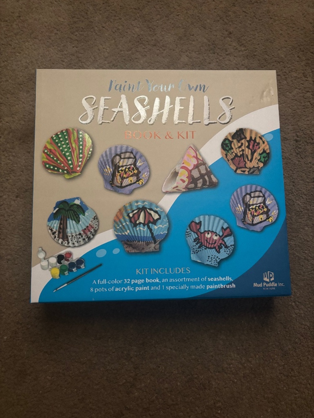 Diy gift paint your own seashells kit! Assortment of shells, book, paint, brush